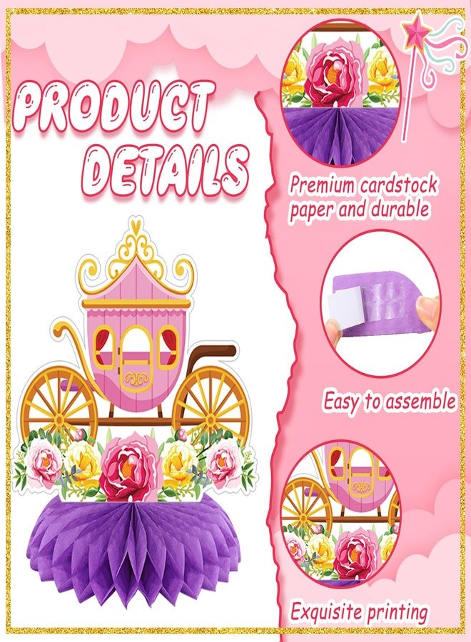 Weekgrat 12 Pcs Floral Princess Themed Birthday Party Decorations Princess Honeycomb Centerpieces Pink Gold Flowers Castle Crown Carriage Table Decoration Table Toppers for Party Favors Supplies - Image 4